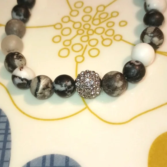 INDIGO HEALS SEMIPRECIOUS STONES WHITE ZEBRA JASPER STONES DOUBLE BRACELETS - Picture 4 of 4